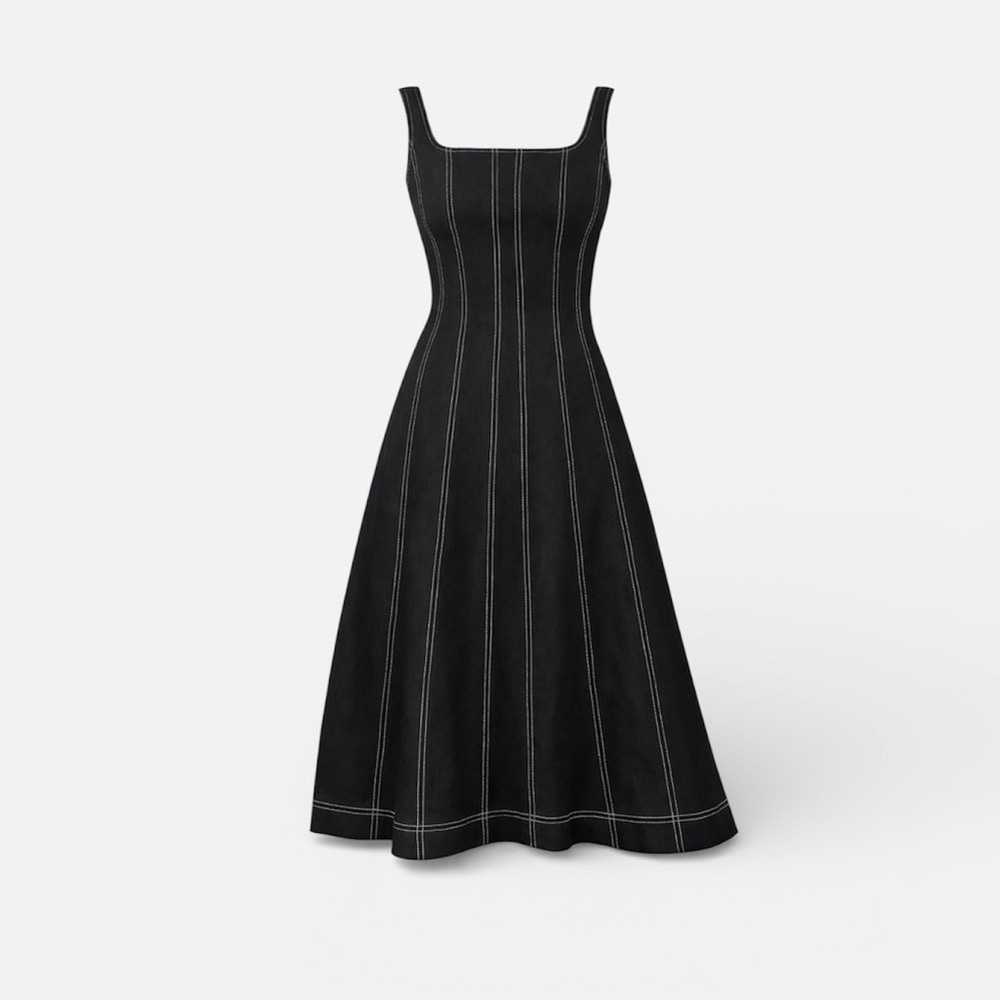 Christian Lacroix NWT Linen Blend A-Line Dress XS Black Contrast Stitch